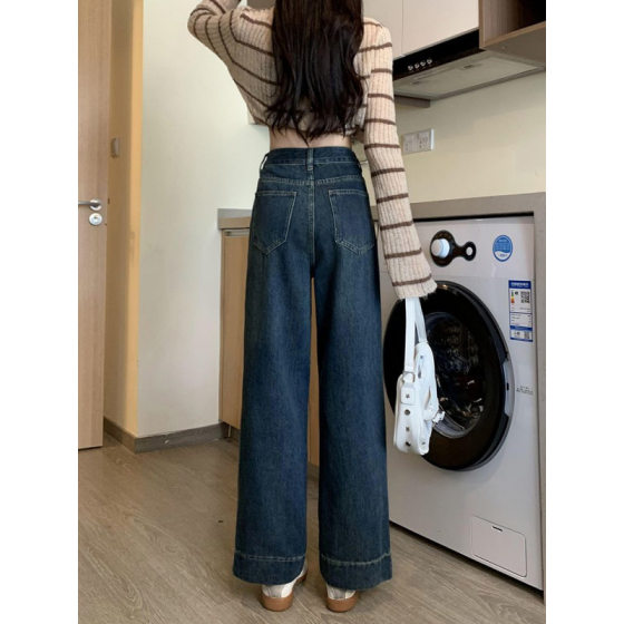 Korean Fashion Retro Wide Leg Denim Trousers Summer Short High Waist Loose Slimming All-match Straight Pants