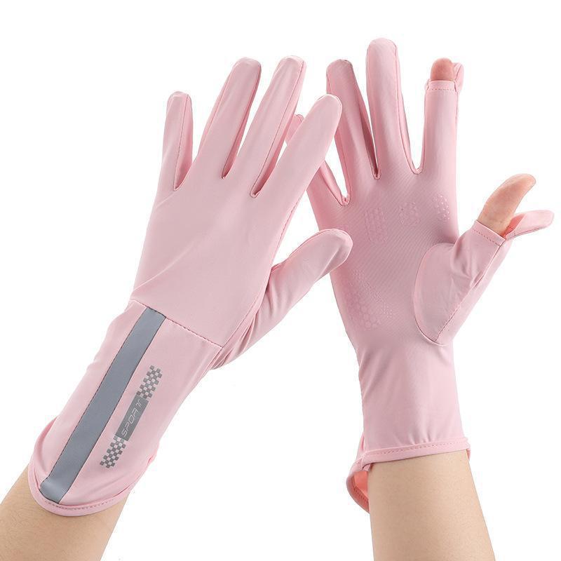 Guantes de protección solar para mujeres Protección UV delgada seda de hielo de verano mangas de mano de moda al aire libre ciclismo fugas dedo guantes de protección solar