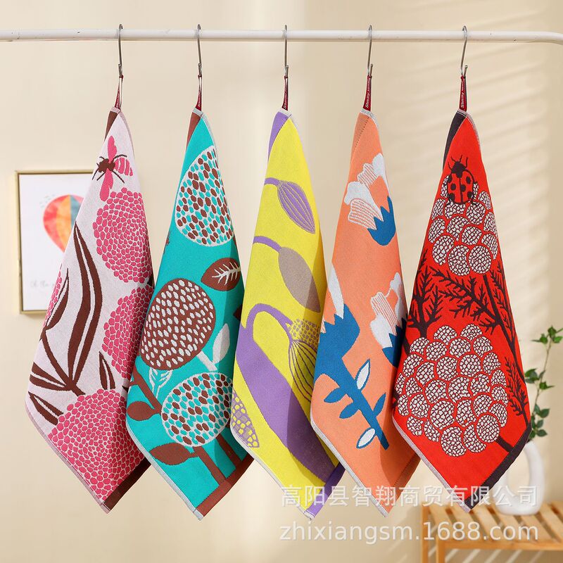 Vintage Chinese Style Flower Three-Layer Cotton Gauze Square Towel Soft Skin-Friendly Towel Wash Face Towel Double-Sided Absorbent No Falling