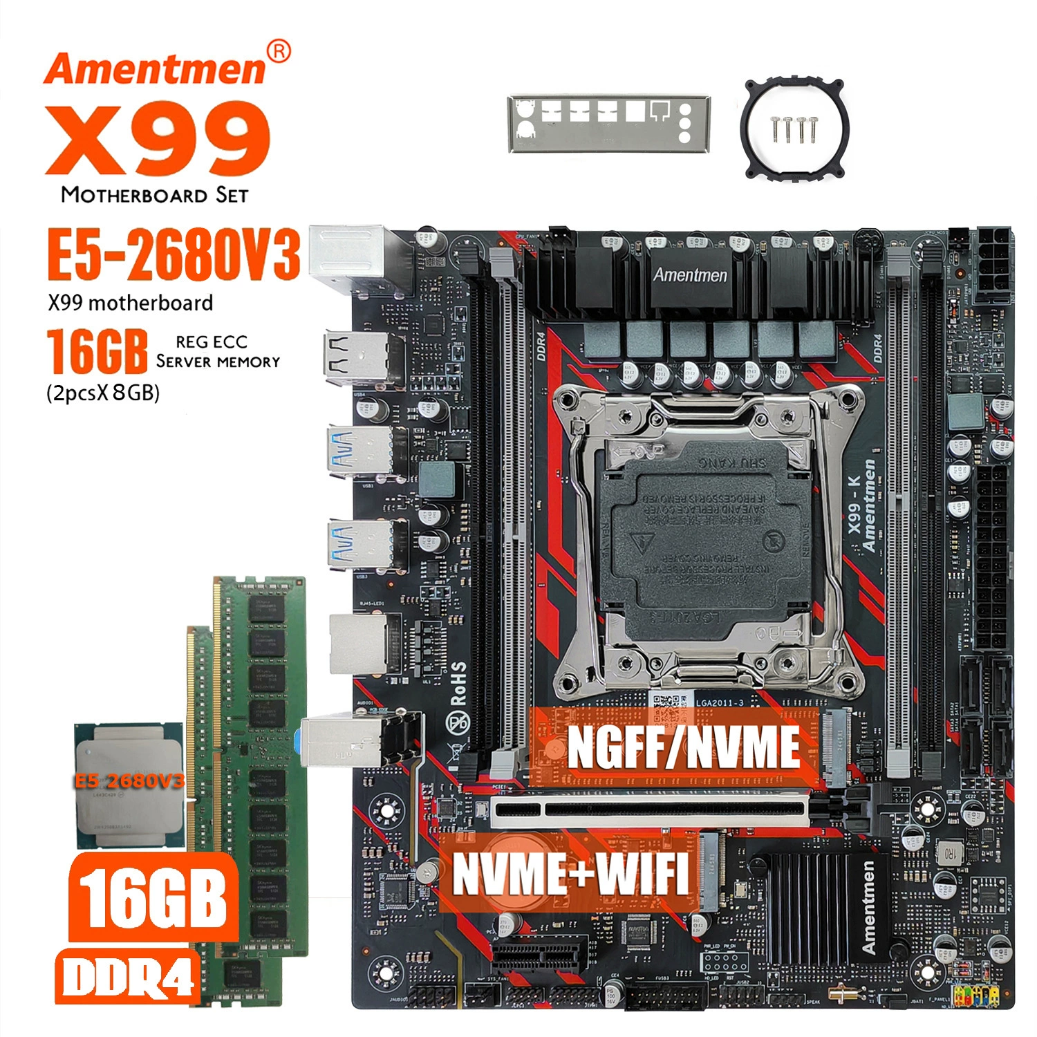 Amentmen X99-K 2680V3 2*8=16G D4 RAM материнская плата набор TMP2.0