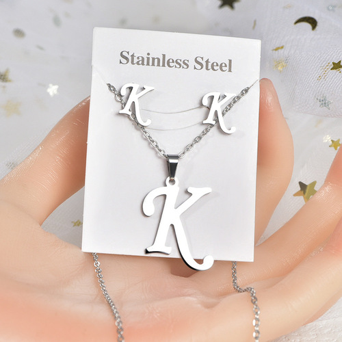 Ins Cross-border Foreign Trade Stainless Steel 26 English Letter Colorfast Charm Earrings Titanium Steel Accessory Set