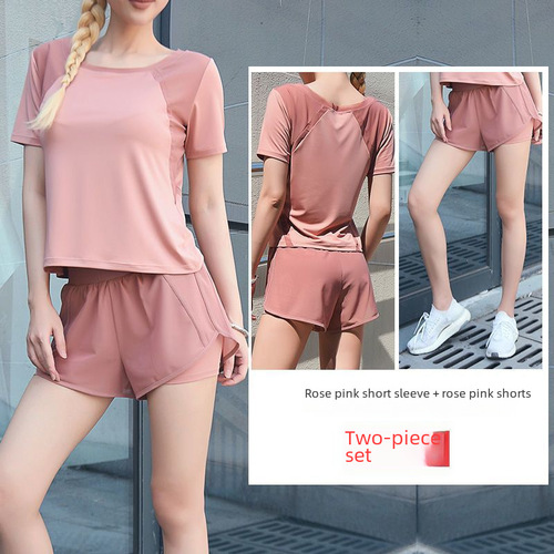 Mesh breathable sportswear set for women, short-sleeved top and shorts, yoga wear, Southeast Asia cross-border running and fitness clothing, quick-drying garment