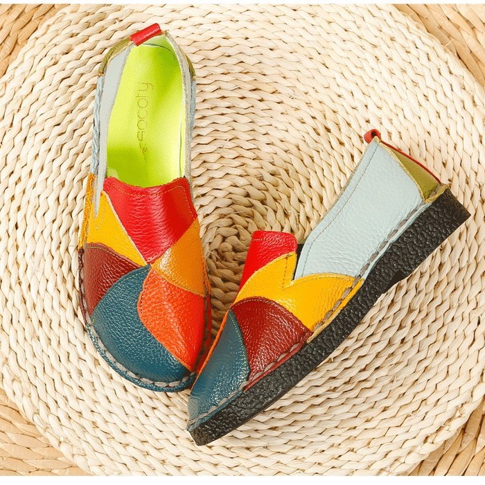 New Flat Women's Shoes Genuine Leather Casual Color-block Women's Shoes Middle-aged Mother's Shoes plus size Foreign Trade Shoes