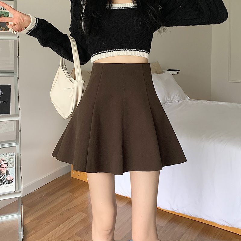 Woolen A- line Skirt Slimming Fashion Skirt All-match New High Waist Pleated Skirt Design Umbrella Skirt Short Skirt