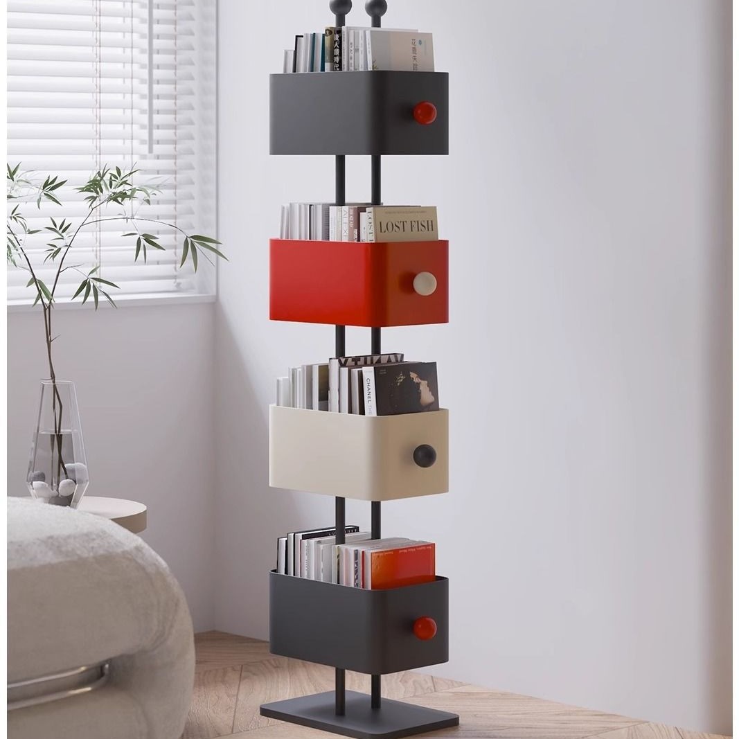 New Household Floor-Standing Multi-Layer Bookshelf Living Room Iron Storage Rack Corner Storage Cabinet Storage Display Cabinet Invisible Cabinet
