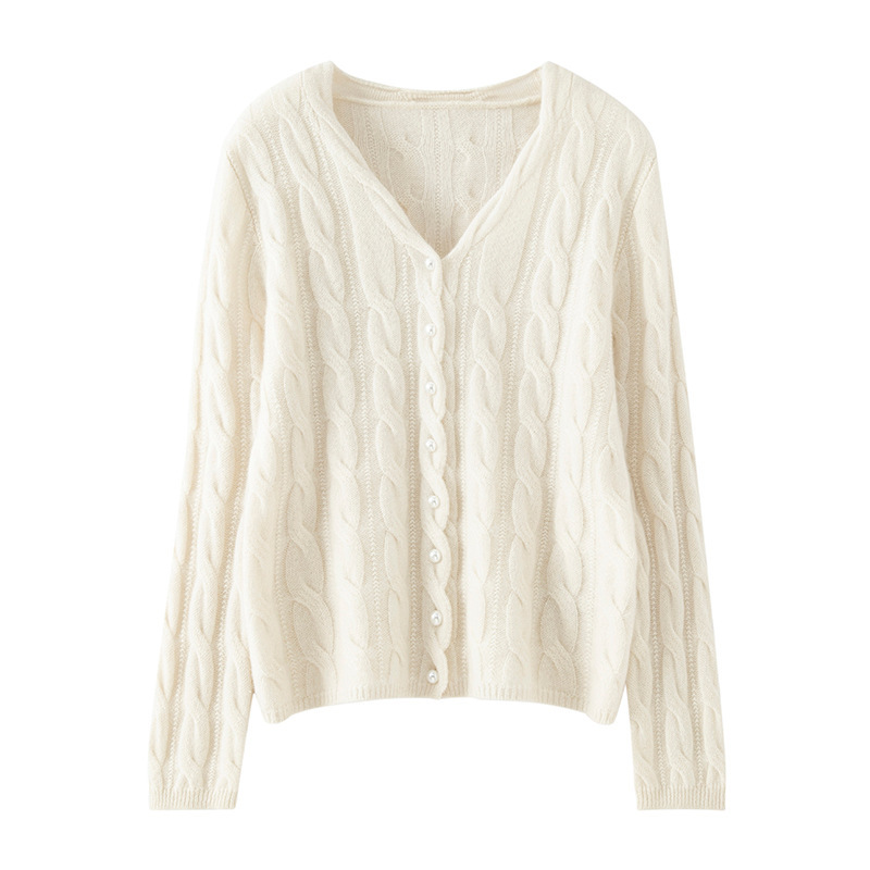 Autumn and Winter New Style 100% Pure Cashmere Knitted Cardigan Fashionable Work Clothing Versatile Pure Color Long-Sleeved Warm Women's Simple