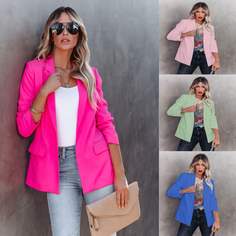 2024 Europe and the United States spring and autumn cross-border explosions solid color long sleeve cardigan small suit OL temperament professional slim top