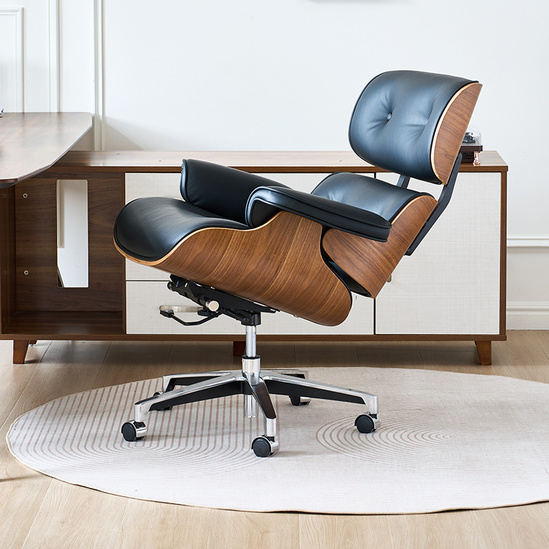Silla de oficina ergonómica Eames, silla de ordenador moderna y minimalista para el hogar, silla ejecutiva de cuero cómoda y ligera de lujo