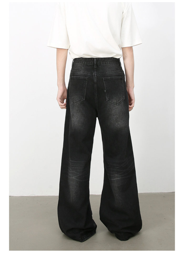 Quần jean nam ống rộng denim rách giặt cũ phong cách đường phố — Màu xanh lam, Đen xám chi tiết 18