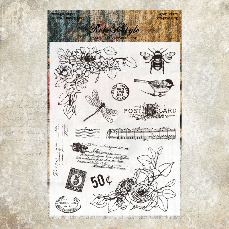 Cuentas de mano transparente sello de silicona fondo retro sello básico DIY decoración cuentas de mano sello de goma hongos papel manuscrito image 6