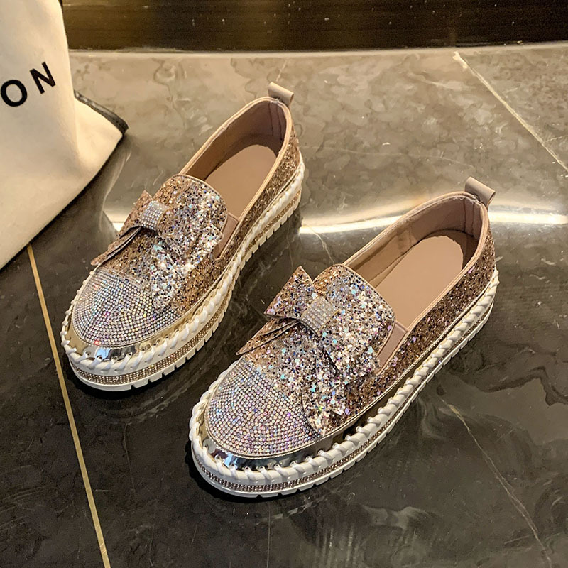 Damen Plattform Slipper Mit Strass Schleife Und Glitzer Sohle_voghion.com