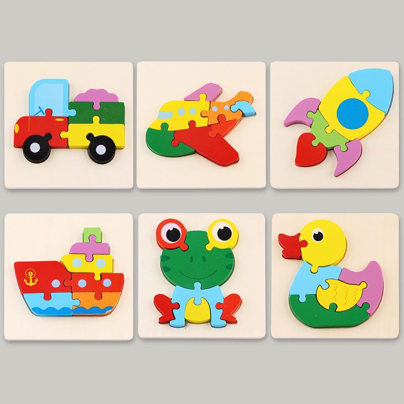Rompecabezas para niños desarrollo de inteligencia educación temprana 3D de madera tridimensional bebé 1-2 años medio niños y niñas 6 juguetes educativos