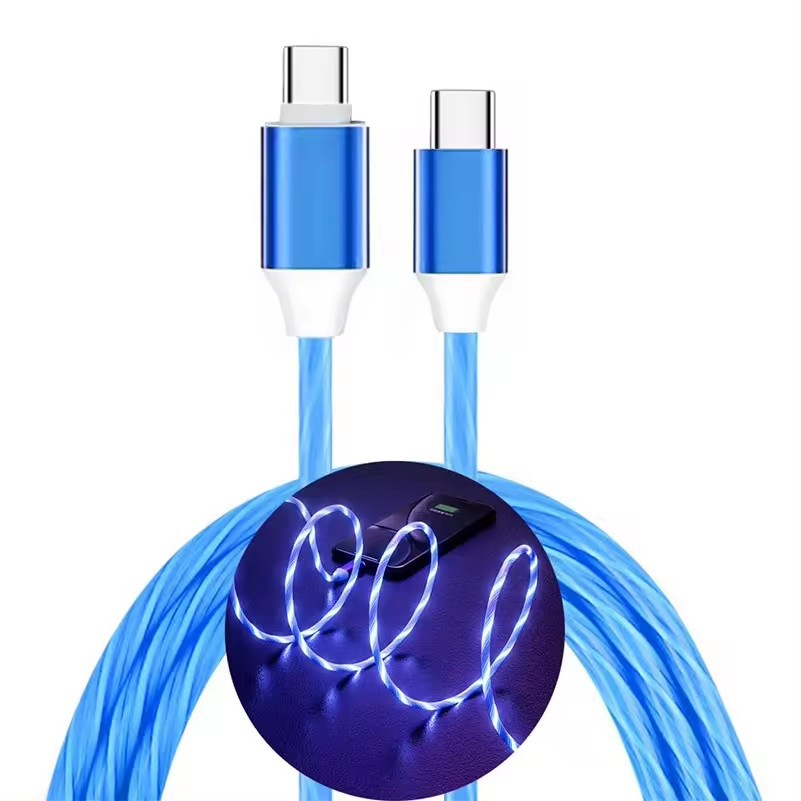 Cable de datos de flujo de colorido en stock para Apple Android Tipo-C LED LED de carga rápida 2.4A cable de carga rápida