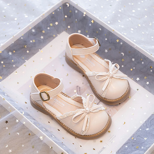 Girls Sandals 2025 Summer New Style Bow Shoes Girls Princess Leather Shoes Children's Fashion Half Sandals