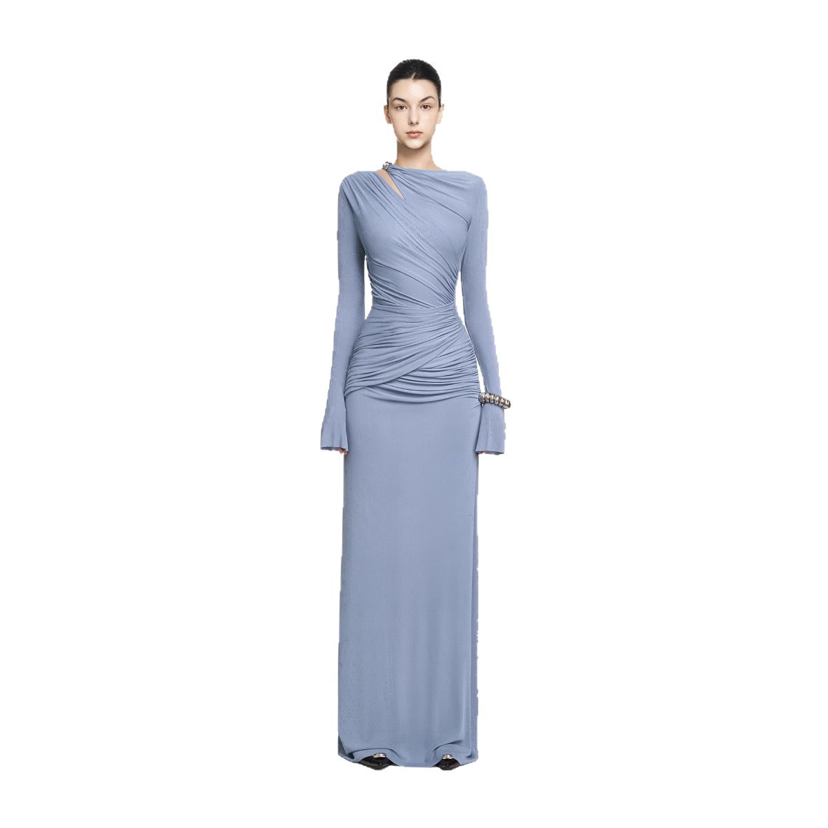 Fronteras europeas y estadounidenses otoño y invierno nueva moda de mujer hueco plegado falda de color sólido temperamento simple falda delgada image 6