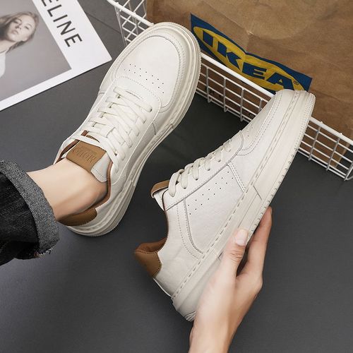 White Men's Shoes 2025 New Summer Breathable Trendy Versatile Men's Casual Leather Shoes Men's White Shoes Sports Sneakers