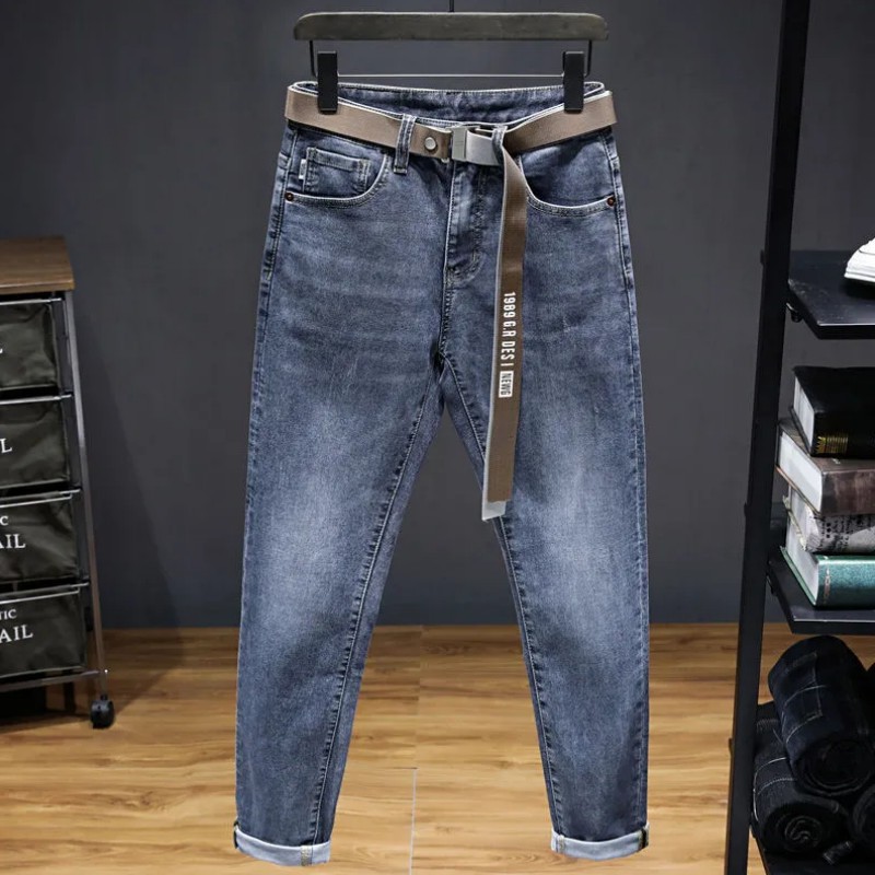 Printemps nouveau haut de gamme léger luxe jeans hommes marque tendance tissu doux coupe slim décontracté petite jambe droite pantalons longs_voghion.com