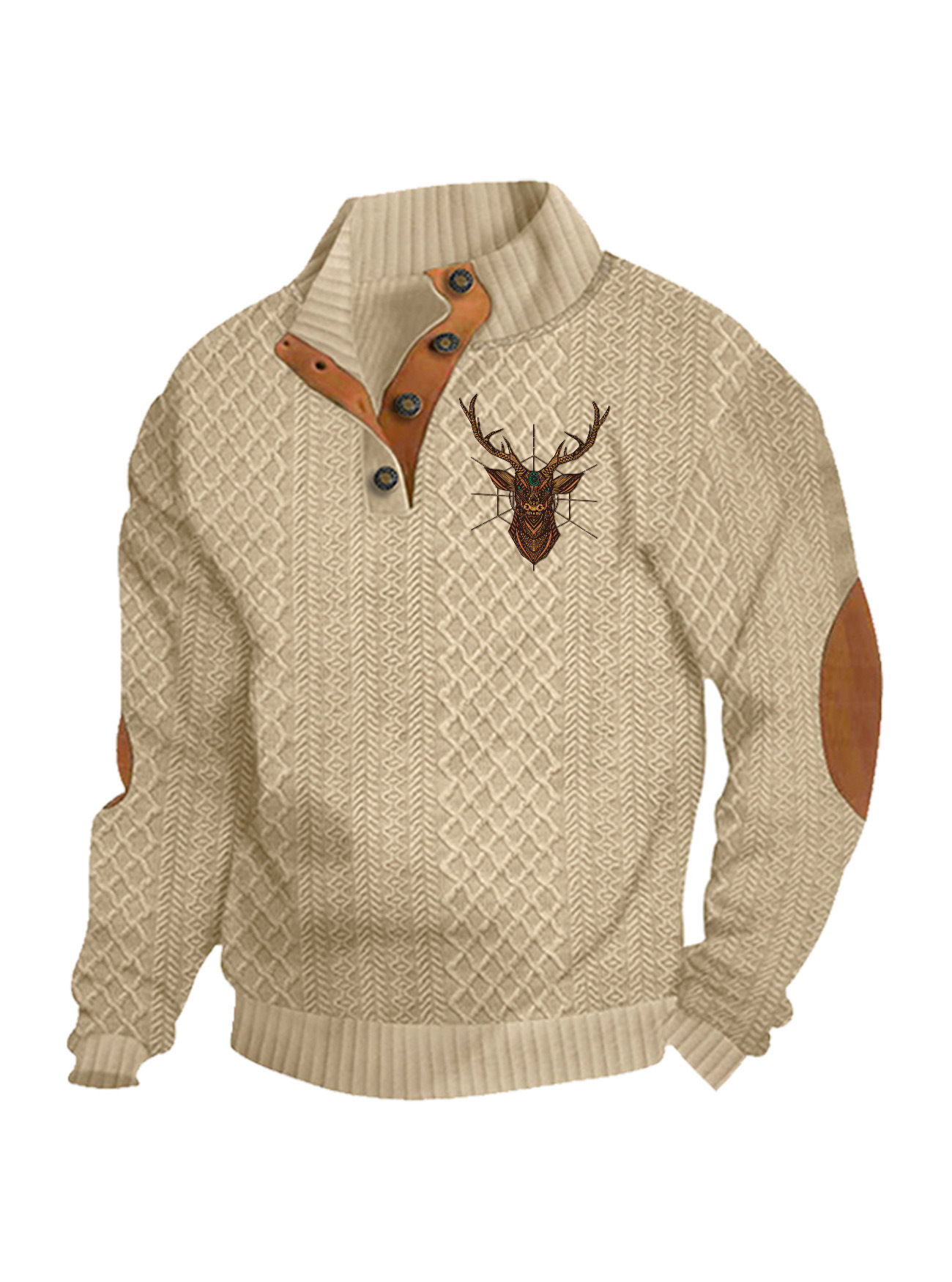 Transfronterizos Amazon otoño invierno caliente tamaño europeo para hombres al aire libre imitación de cuello de manga larga impresa hoodie de tres botones