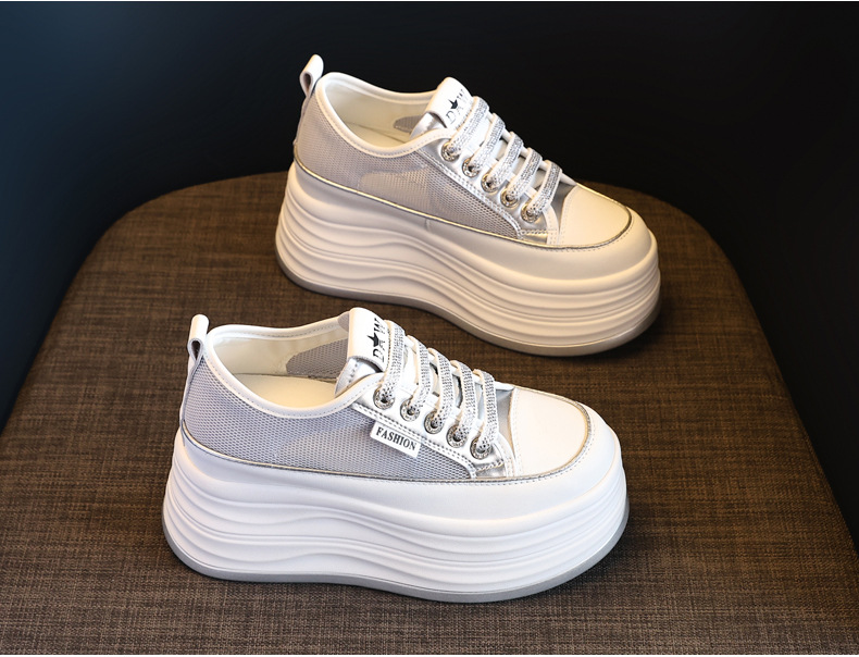 Giày sneaker nữ đế dày chunky mặt lưới thoáng khí phối trắng dễ mặc — Màu trắng bạc chi tiết 5