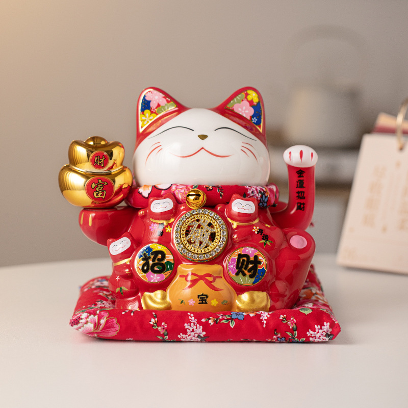 8inch 전기흔들기 행운고양이(선물상자+천패드 포함) 빨간색 행운고양이(원보)