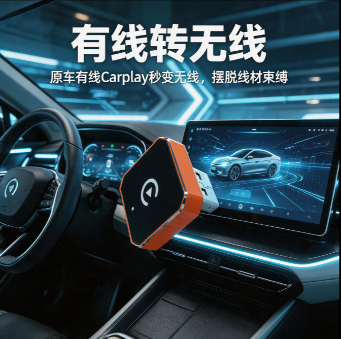 Wireless CarPlay adapter box: upgrade your car's wired system to wireless. This box is plug-and-play, requiring no installation