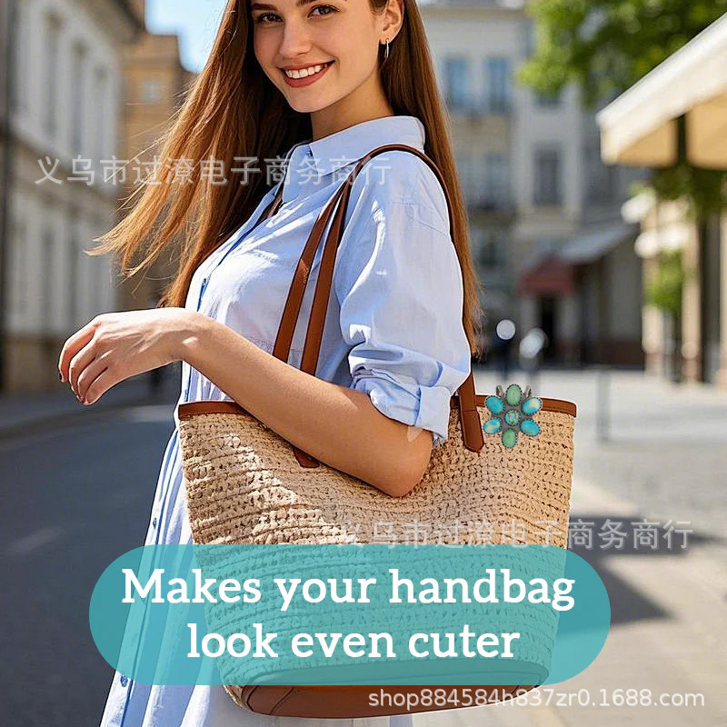 跨境Turquoise Bloom Bag Clip Key Holder 绿松石花朵包夹钥匙扣|undefined