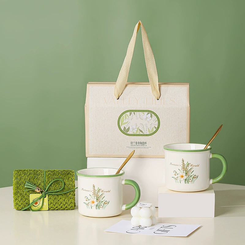 Ceramic towel, creative spoon, tower, tea cup, gift box, orchid, Birthday gift