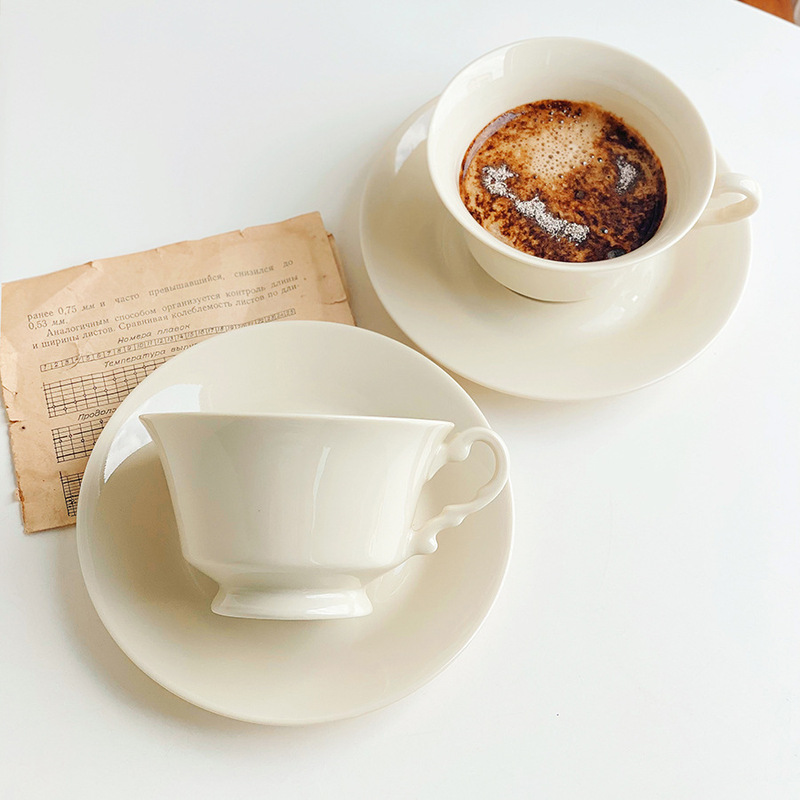 French Style Coffee Cup and Saucer Set Milk Yellow Ceramic Mug Small and Special Beautiful Light Luxury Ins Office Cup French Style Coffee Cup and Saucer Set Milk Yellow Ceramic Mug Small and Special Beautiful Light Luxury Ins Office Cup