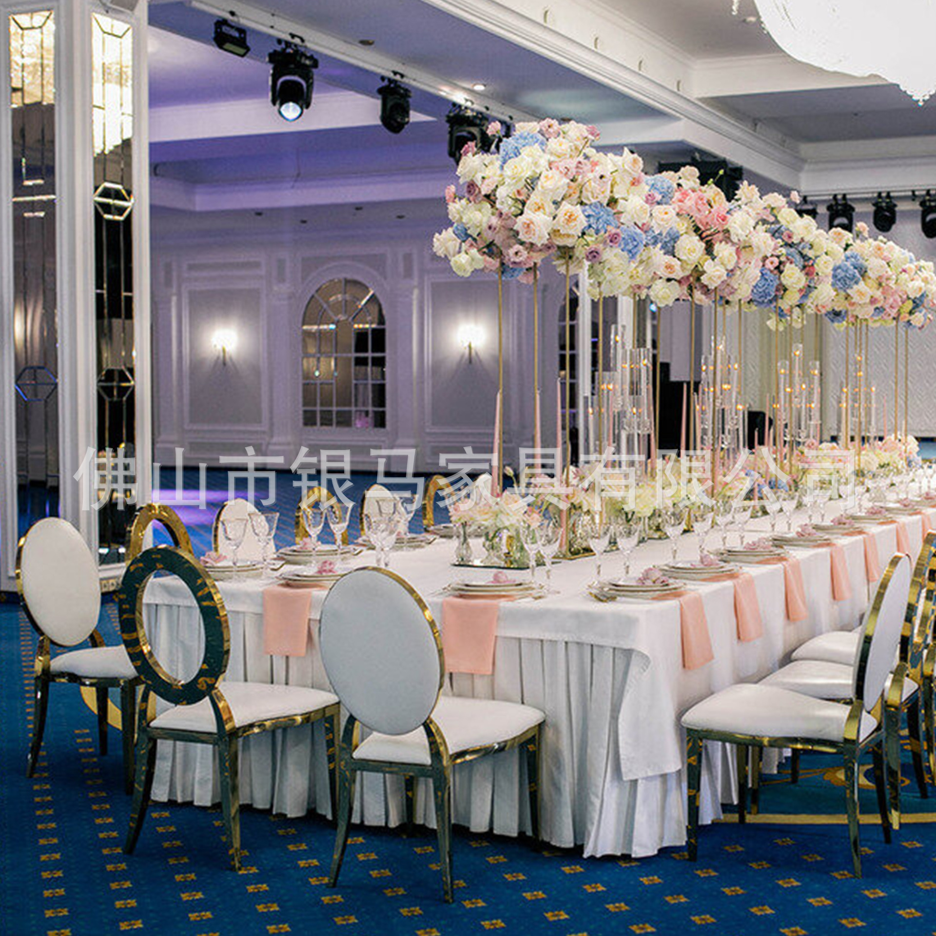 Fábrica al por mayor Hotel banquete boda comedor silla boda galvanoplastia Silla de acero inoxidable Bolsa De Oro suave Silla de comedor de cuero