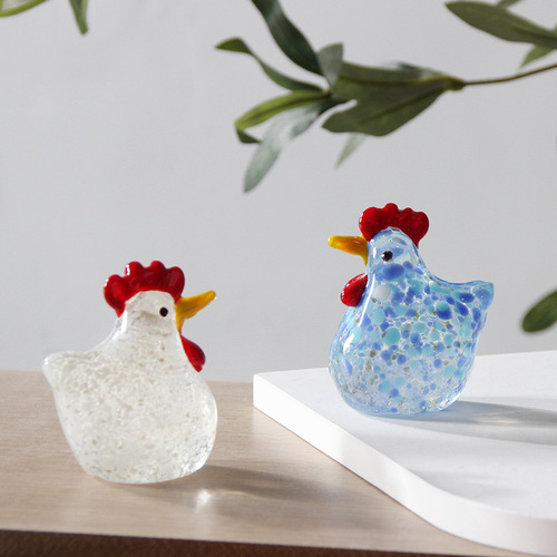 Creative handmade Zibo glass rooster figurine, small ornament, glass product, cooing chicken, home decoration craft, animal