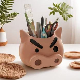 Creative high-value piglet pen container cute cartoon storage desktop office stationery children's storage box pen barrel school