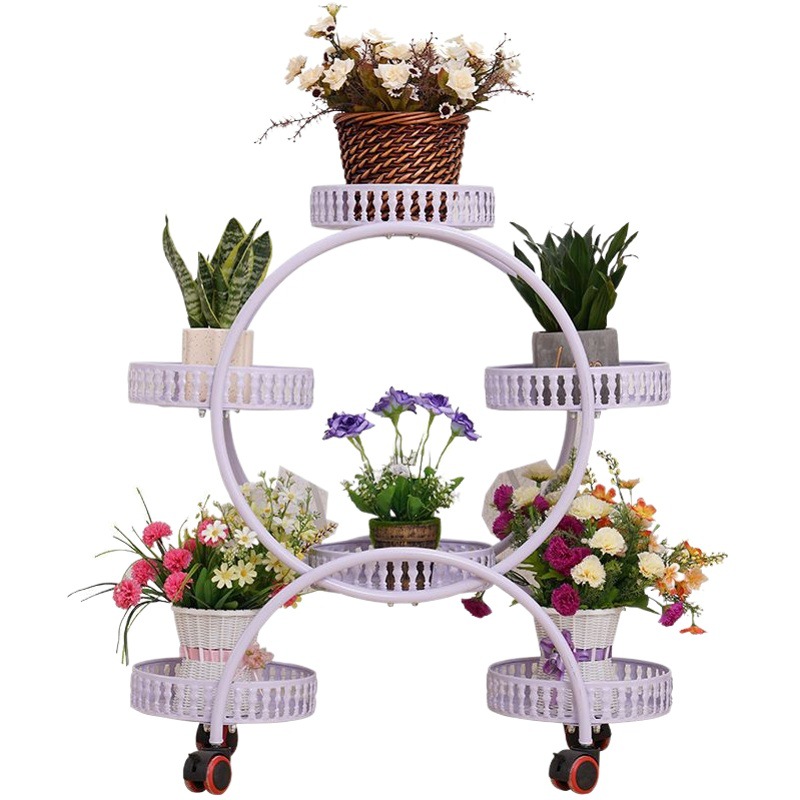 Estante de flores estante de almacenamiento interior hierro multicapa de pie verde rosa maceta estante hogar sala de estar balcón estante de flores image 1