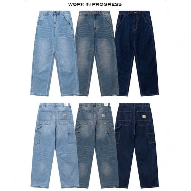 Carhartt Multi-Pocket American-Style Trendy Jeans, Loose Retro Washed Cropped Pants for Men Carhartt Multi-Pocket American-Style Trendy Jeans, Loose Retro Washed Cropped Pants for Men