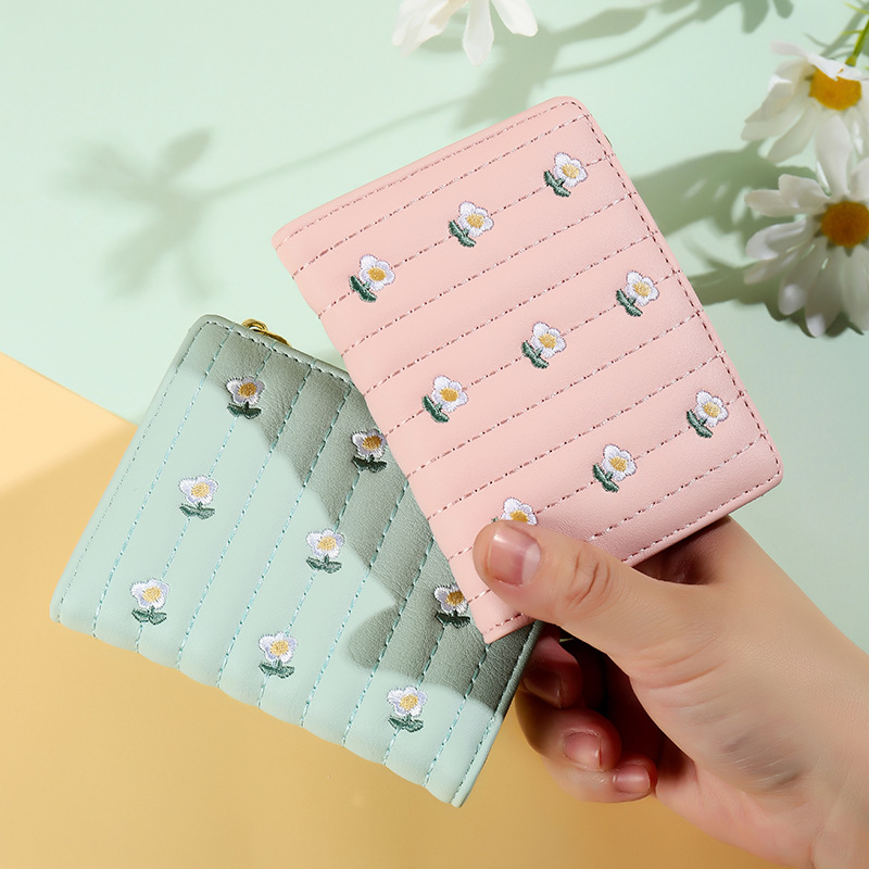 Mini monedero bordado simple para estudiantes de nuevo estilo, bolso de tarjeta al por mayor creativo de alto valor para damas, billetera multifuncional
