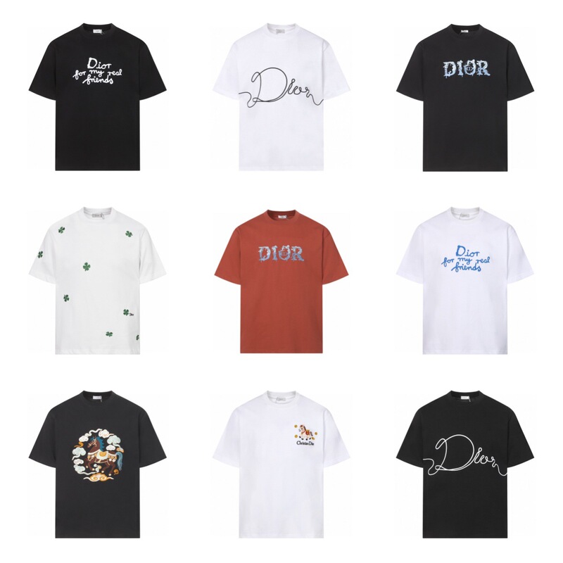 Cross-Border Foreign Trade High-Quality 26 Summer New Dior-Style Unisex Letter Pattern Embroidered Round Neck Short-Sleeve T-Shirt
