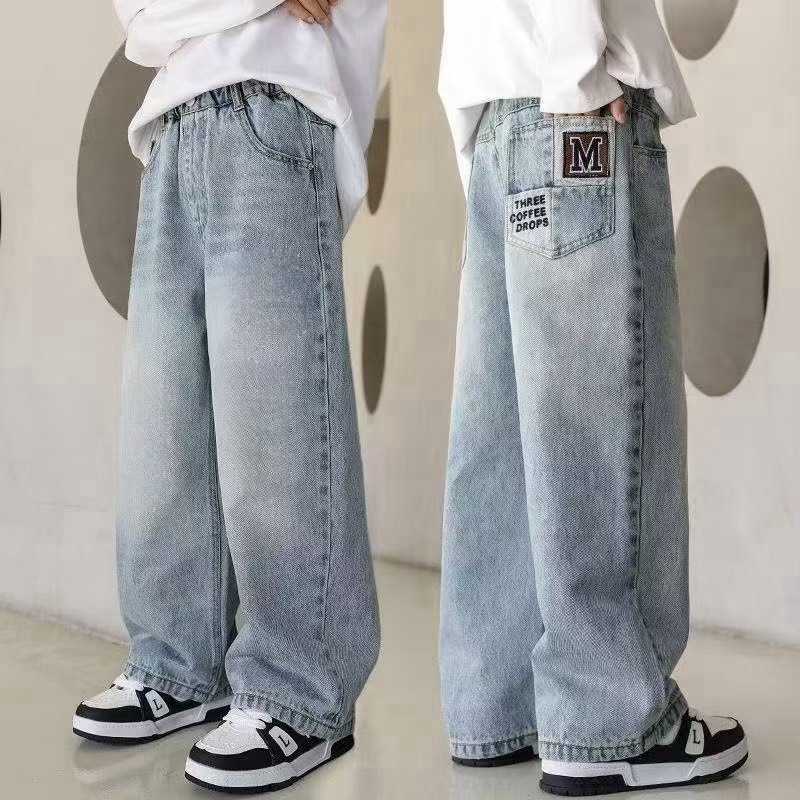 New Boys' Jeans Spring and Autumn Style, Medium and Large Children's Straight Pants, Loose Boys' Wide-Leg Pants Wholesale and Dropshipping
