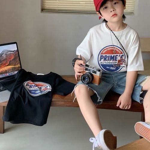 Children's cotton short-sleeved T-shirts for small and medium-sized children, trendy boys' summer Korean half-sleeved printed tops for girls, new children's clothing