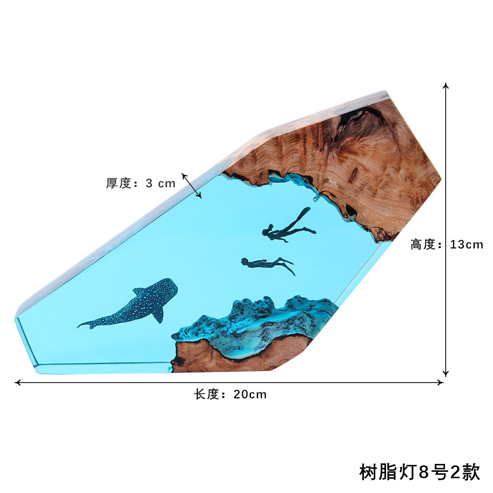 Ocean Whale Diver Shipwreck Desktop Art Ornament Solid Wood Resin Night Light Gift Lighting Led Led Lamp
