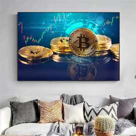 黄金比特币网络货币帆布画厂家批发来图打印海报跨境电商Shopee