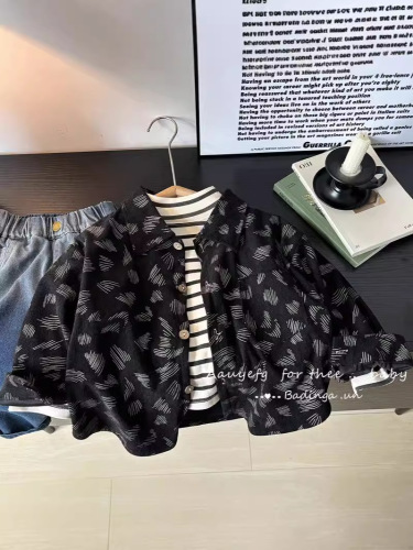 New Arrival Boys' Long-Sleeve Children's Shirt Cardigan Girls' Shirt Top Striped Novelty Outerwear Loose Elegant