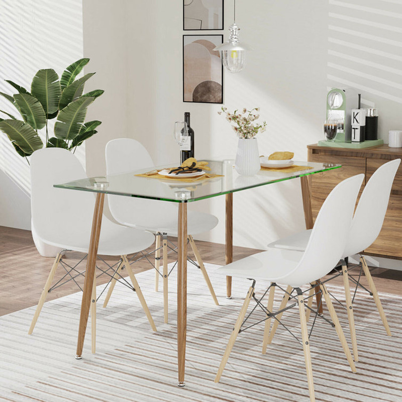 Mesa de comedor de vidrio pequeño tipo de mesa doméstica simple crema viento rectangular mesa de comedor de vidrio templado