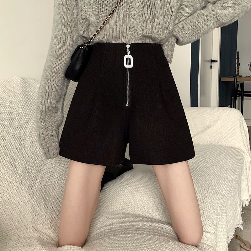 高腰a字毛呢短裤女秋冬小个子显瘦百搭阔腿裤2025年新款外穿靴裤
