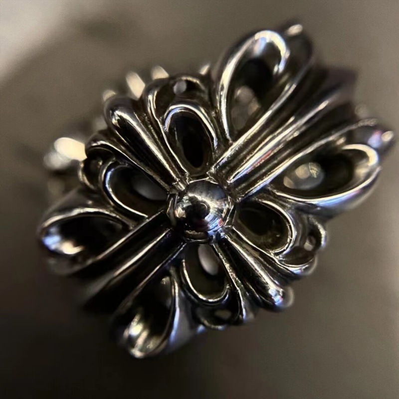 S925纯银克罗伈鸢尾花戒指开口可调节镶钻十字花男女情侣对戒银钻