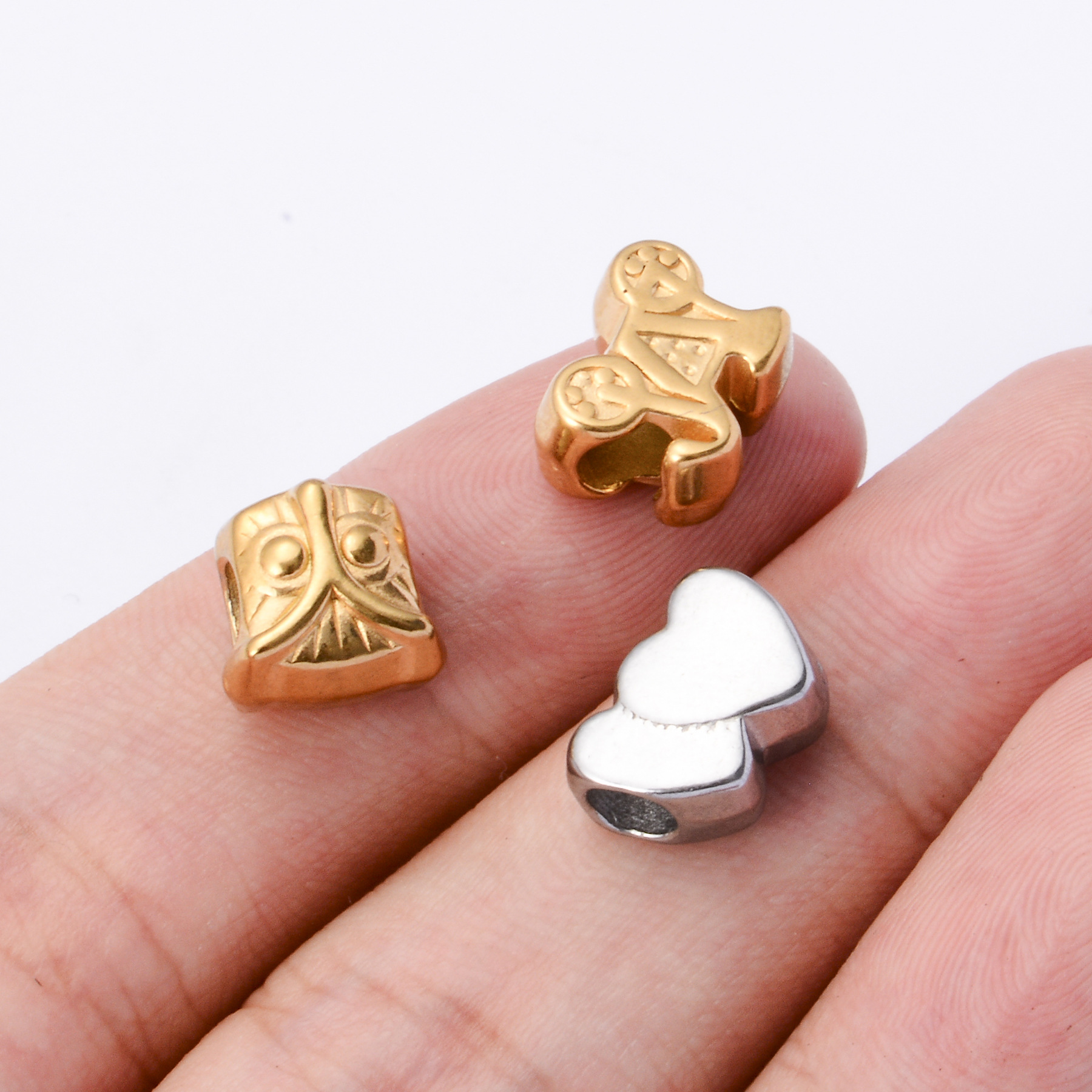 Beads Jewelry Making Type 5 PCS/Package 304 Stainless Steel Heart Shape Owl DIY Jewelry Accessories Beads