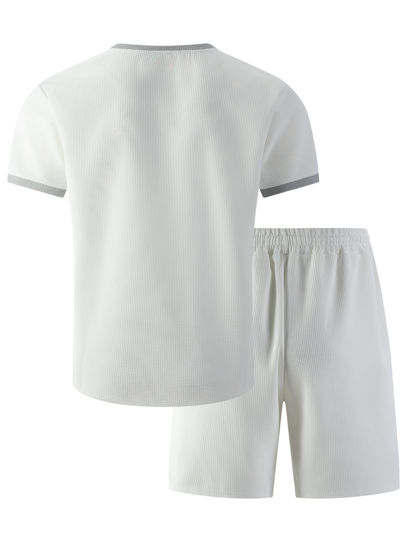 Herren Waffelstrick V-ausschnitt Set Mit T-shirt Und Kurzer Hose_voghion.com