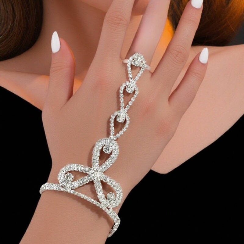 Amazon Cross-Border Diamond-Encrusted Rhinestone Personalized Simple Fashion Stage Performance Ring Bracelet Claw Chain Factory Direct Sale