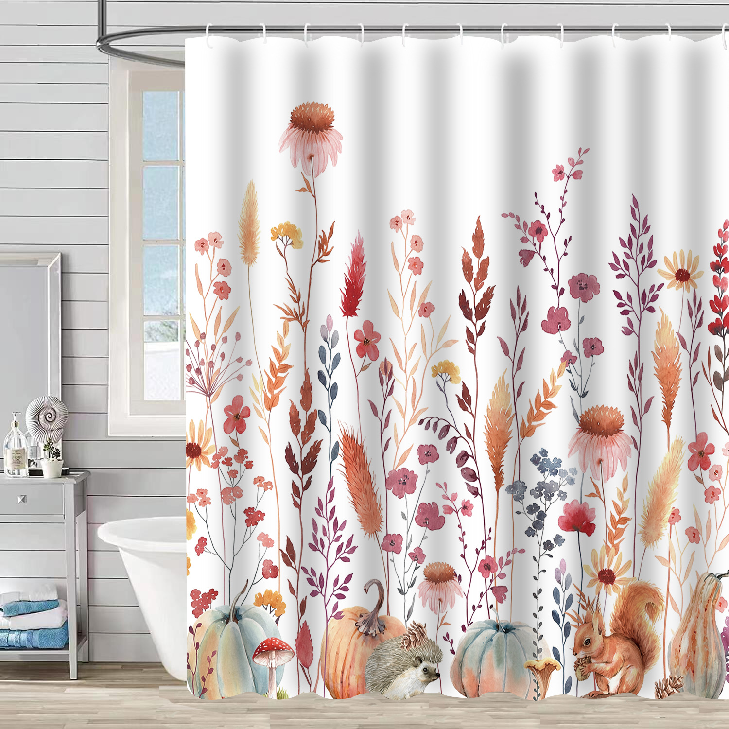Bathroom Curtain Polyester Waterproof Shower Curtain Set Printed Shower Curtain Bathroom Autumn Harvest Thanksgiving Pumpkin Bathroom Four Pieces