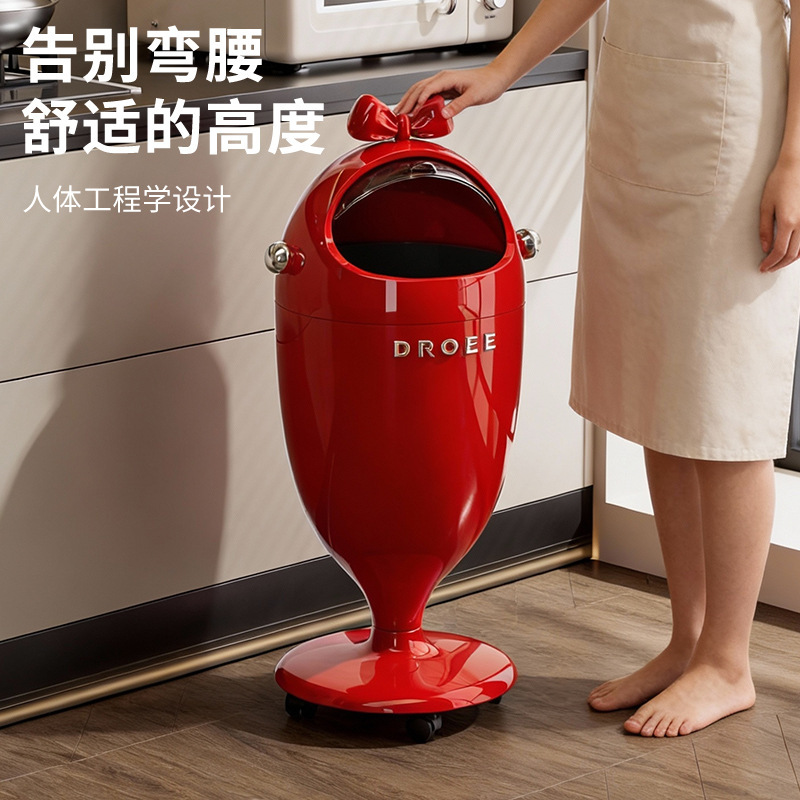 Trendy Trash Can for Home Use in Living Room and Bedroom, Large Capacity, Light Luxury, High-End, Cartoon-Style, High Aesthetic Value, with Wheels and Flip Lid Trendy Trash Can for Home Use in Living Room and Bedroom, Large Capacity, Light Luxury, High-End, Cartoon-Style, High Aesthetic Value, with Wheels and Flip Lid