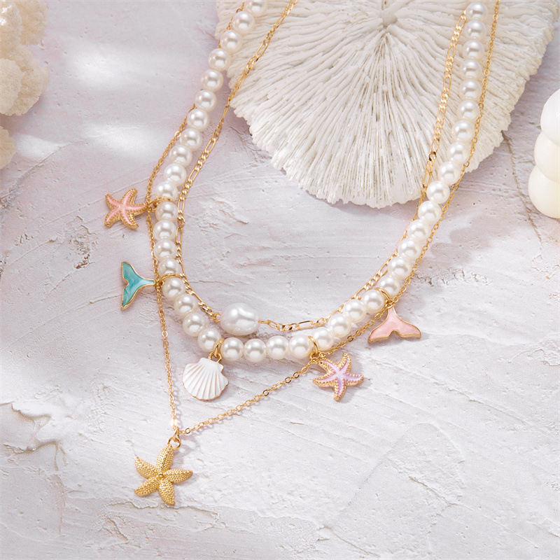 Bijoux transfrontaliers européens et américains, style océan, coquillage, conque, pompon, étoile de mer en argile souple multicouche_voghion.com