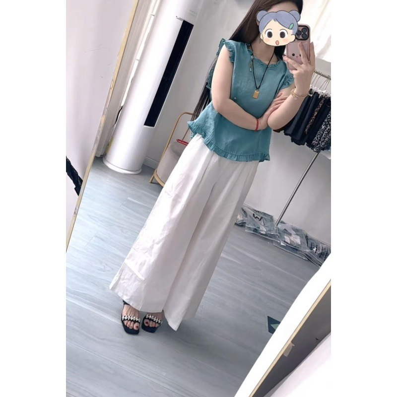 フレンチスタイル2025夏服、ラウンドネック、爽やかなパンツ、エレガントなデザイン、年齢軽減、万能な半袖レディーストップス|undefined